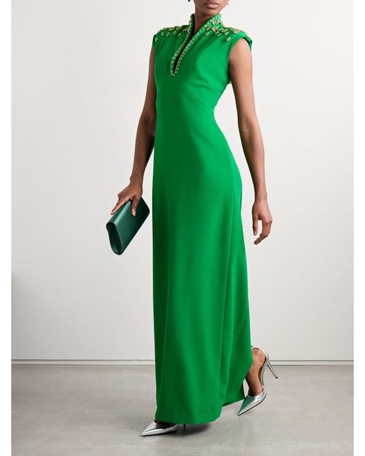 Sabina Bilenko Green Heather Crystal-Embellished Crepe Gown