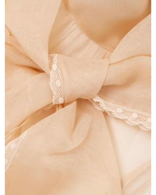 Zimmermann Natural Pussy-Bow Lace-Trimmed Silk-Organza Blouse