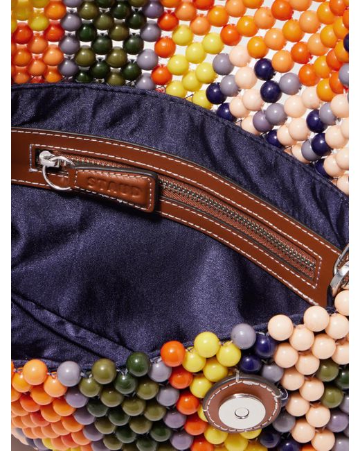 Staud Orange Timmy Schultertasche Aus Mesh Mit Zierperlen Und Lederbesätzen