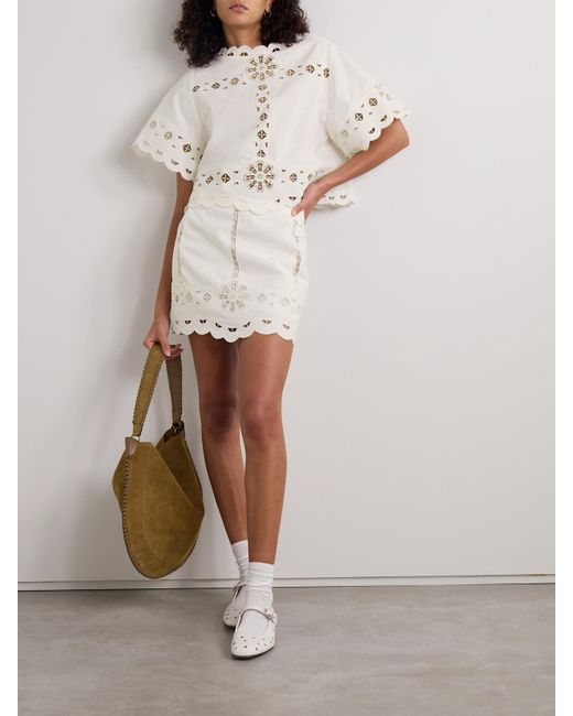 Isabel Marant Natural Palmira Scalloped Broderie Anglaise Cotton Mini Skirt