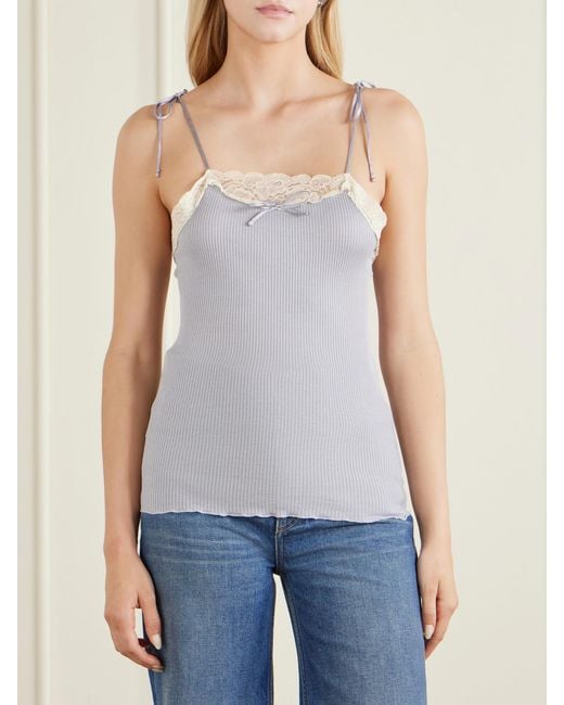 Chloé White Logo-Embroidered Lace-Trimmed Cotton And Silk-Blend Tank