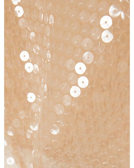 Mugler Natural Cropped Sequined Stretch-Tulle Top