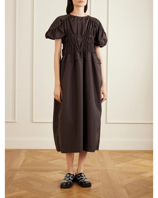 CECILIE BAHNSEN Black Cbbetsy Gathered Faille Midi Dress
