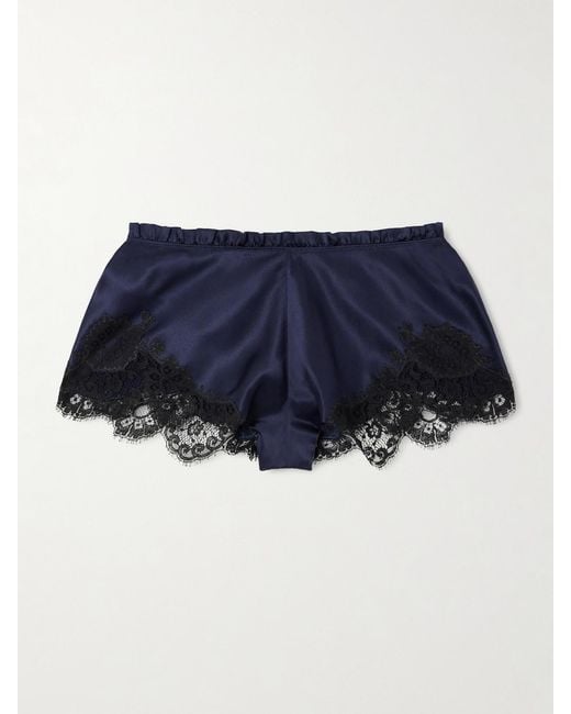 Carine Gilson Blue Lace-Trimmed Silk-Satin Shorts