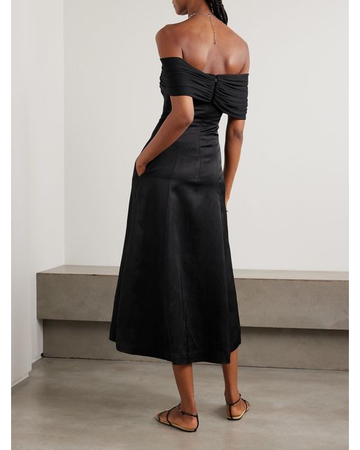 Abadia Black Off-The-Shoulder Voile And Stretch-Bamboo Jersey Midi Dress