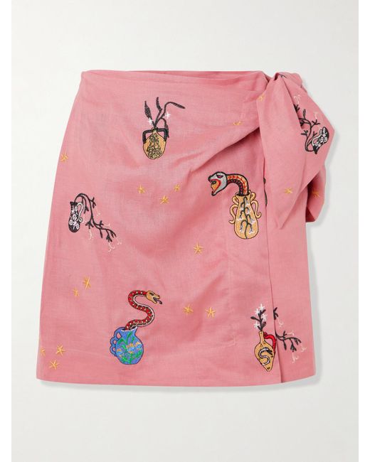 ALMAIS Nadia Hernandez Timmy Wrap-Effect Embroidered Linen Mini Skirt in Pink | Lyst ALMAIS Nadia Hernandez Timmy Wrap-Effect Embroidered Linen Mini Skirt in Pink | Lyst