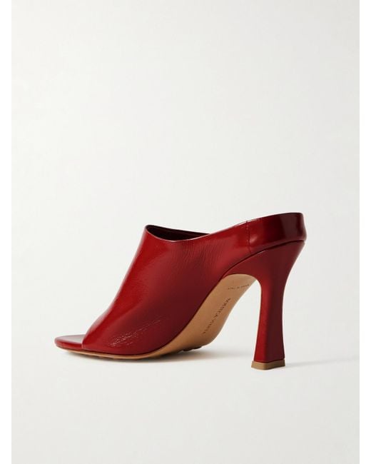 Bottega Veneta Red Rana Mules Aus Leder