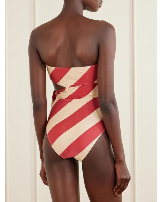 Zimmermann Pink Roselight Tie Bandeau Striped Swimsuit