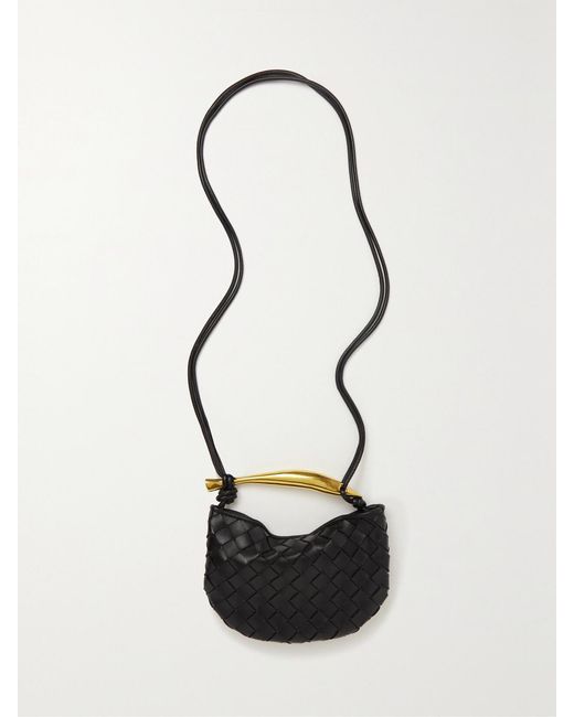 Bottega Veneta Black Sardine Mini Intrecciato Leather Shoulder Bag