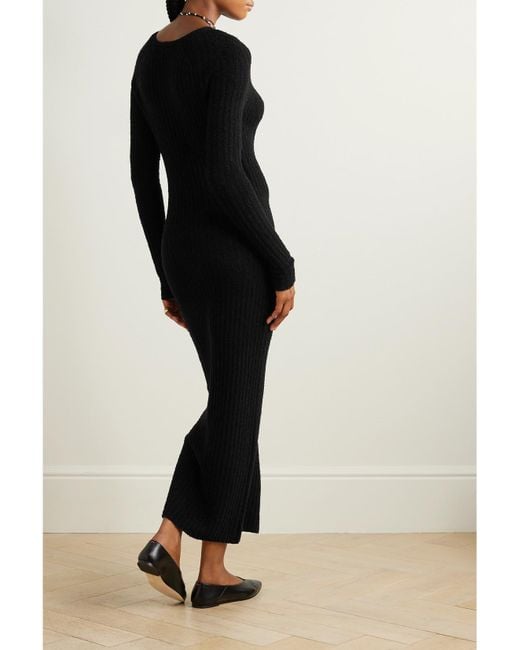 Totême  Black Ribbed Wool-Blend Maxi Dress