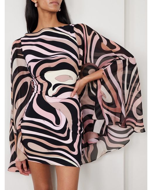 Emilio Pucci Pink Cape-Effect Printed Silk Crepe De Chine And Stretch-Jersey Mini Dress