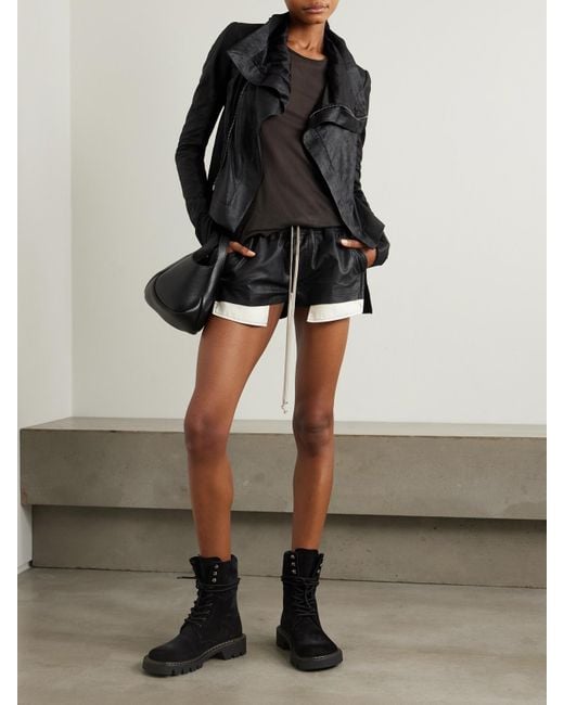 Rick Owens Black Fog Leather Shorts