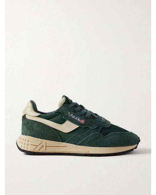 Autry Green Reelwind Low Leather-Trimmed Suede, Mesh And Shell Sneakers