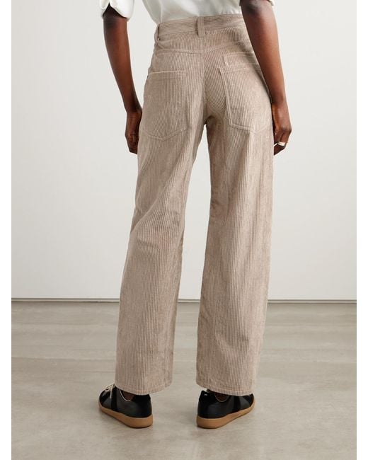 Brunello Cucinelli Natural Striped Cotton-Blend Corduroy Straight-Leg Pants