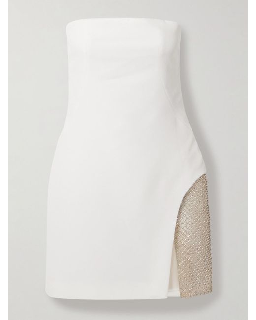 The Attico White Strapless Embellished Tulle-Trimmed Cady Mini Dress