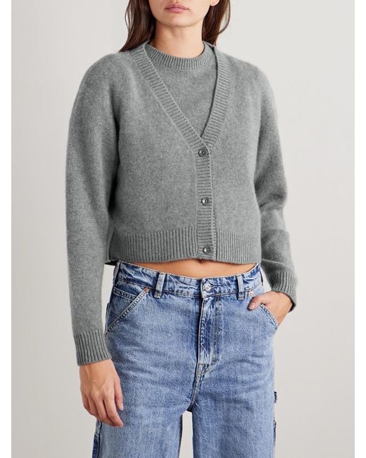 The Elder Statesman Gray Cashmere Cropped Cardigan