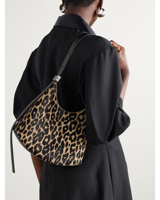 Jil Sander White Eldorado Small Leather-Trimmed Leopard-Print Calf Hair Shoulder Bag