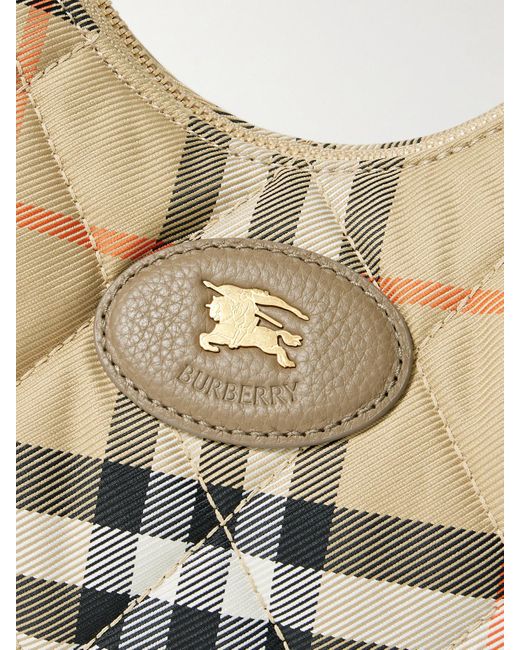 Burberry Natural Schultertasche Aus Gestepptem Twill Mit Karomuster Und Lederbesätzen