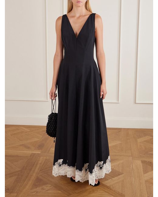 Jonathan Simkhai Blue Mira Lace-Trimmed Cotton-Blend Faille Maxi Dress