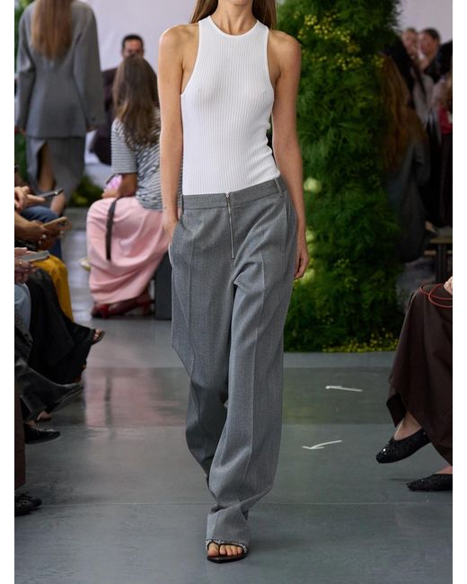 Tibi Gray Wool Straight-Leg Pants