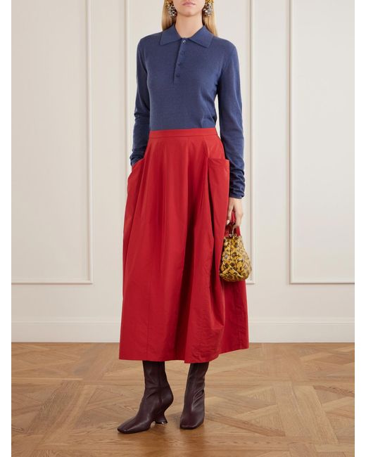 Tibi Red Lantern Paneled Shell Skirt