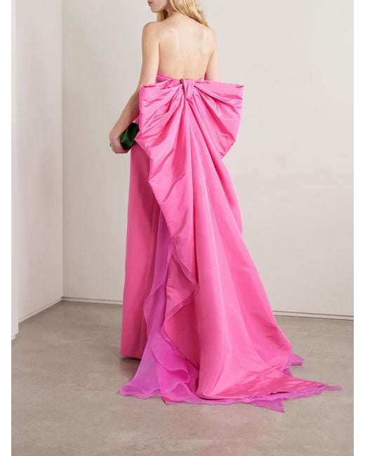 Carolina Herrera Pink Strapless Draped Silk-Organza Trimmed Taffeta Gown