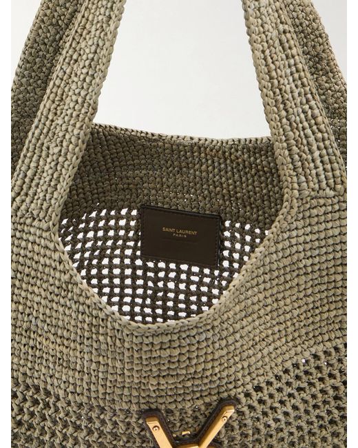 Saint Laurent Metallic Icare Maxi Leather-Trimmed Raffia Tote