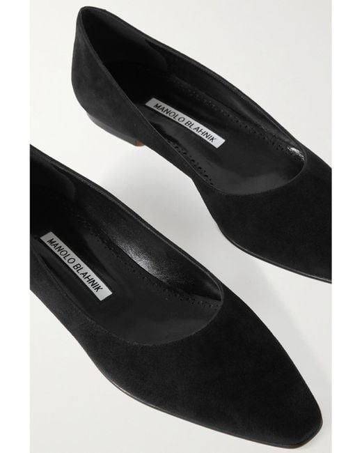Manolo Blahnik White Gelista Suede Ballet Flats
