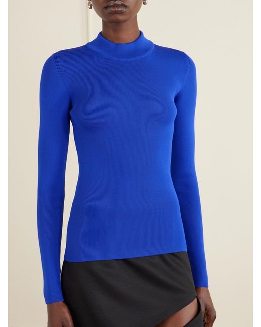 Jil Sander Blue Ribbed-Knit Jersey Sweater