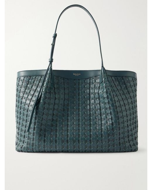 Serapian Blue Secret Mosaico Leather Tote