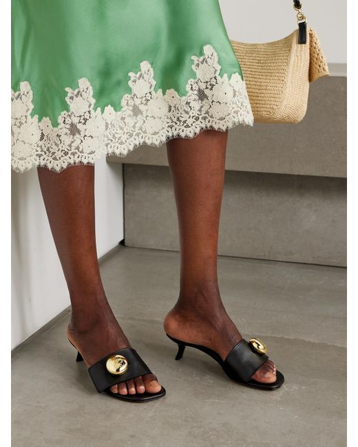 Loewe Black Pebble Embellished Leather Sandals