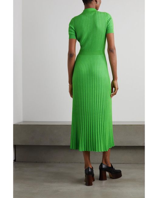 Gabriela Hearst Green Amor Ribbed Cashmere And Silk-Blend Maxi Dress