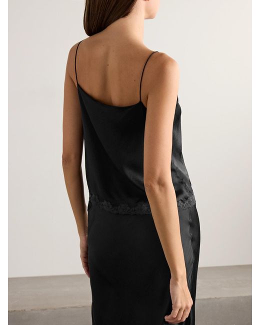The Row Black Kilari Cotton-Blend Lace-Trimmed Silk-Charmeuse Camisole