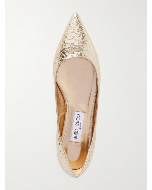 Jimmy Choo Natural Love Metallic Cracked-Leather Ballet Flats