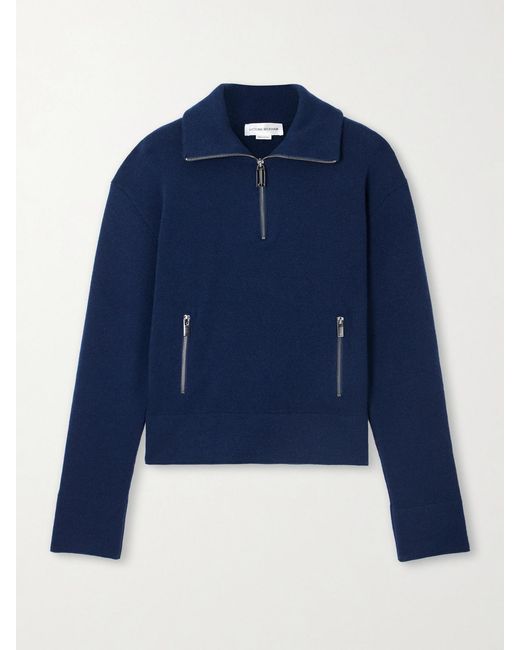 Victoria Beckham Blue Milano Merino Wool And Cashmere-Blend Half-Zip Sweater