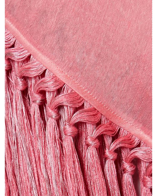‎Taller Marmo Pink Arno One-Sleeve Fringed Linen-Blend Gown