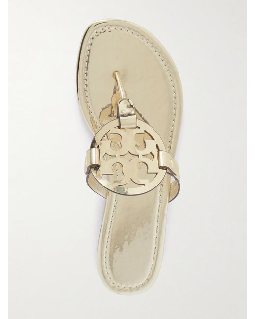 Tory Burch White Miller Zehensandalen Aus Einem Synthetischen Metallic-Material Mit Cut-Outs