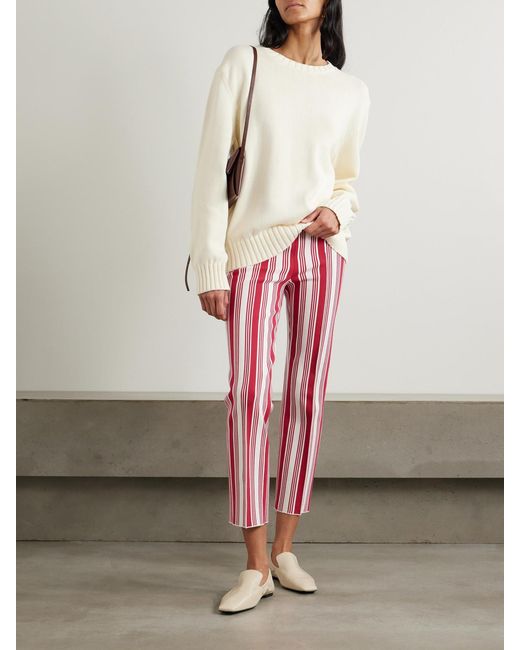 High Sport Red Louis Cropped Striped Cotton-Blend Straight-Leg Pants
