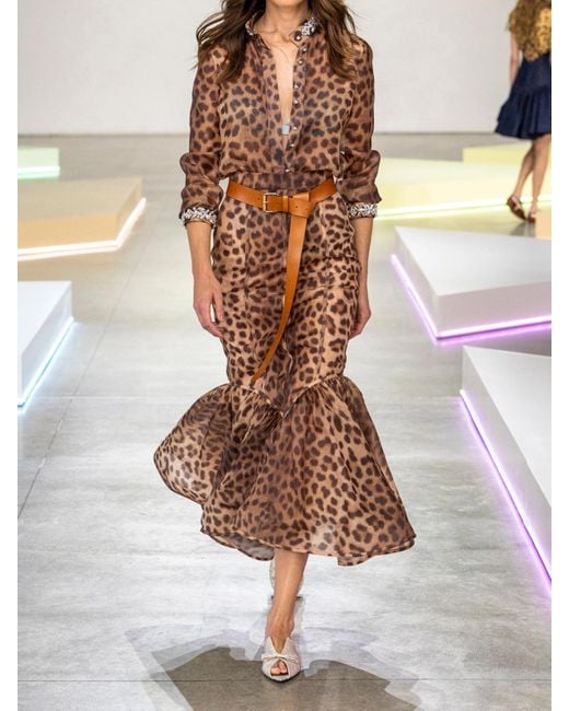 Zimmermann Brown Crush Ruffled Paneled Leopard-Print Linen And Silk-Blend Organza Maxi Skirt