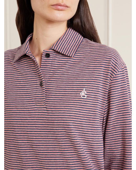Jil Sander Purple Logo-Embroidered Striped Cotton-Jersey Polo Shirt