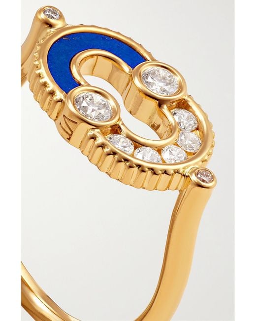 Viltier Metallic Magnetic 18-Karat, Lapis Lazuli And Diamond Ring