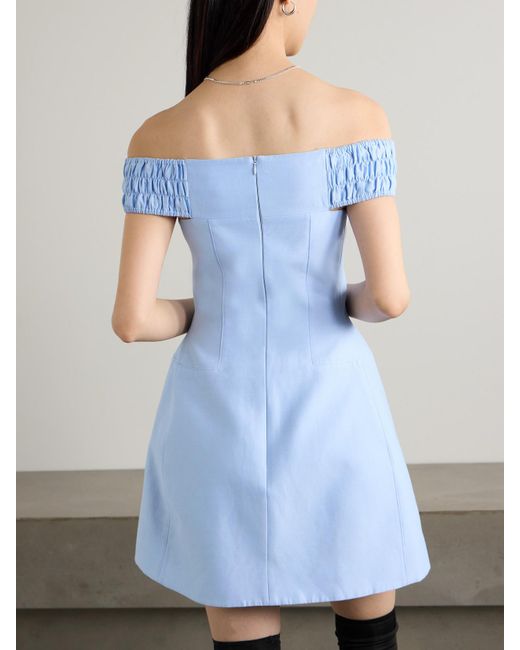 ShuShu/Tong Blue Bow-Embellished Cutout Wool And Silk-Blend Mini Dress
