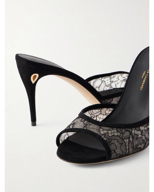 JENNIFER CHAMANDI Black Guido 85 Suede-Trimmed Lace Sandals