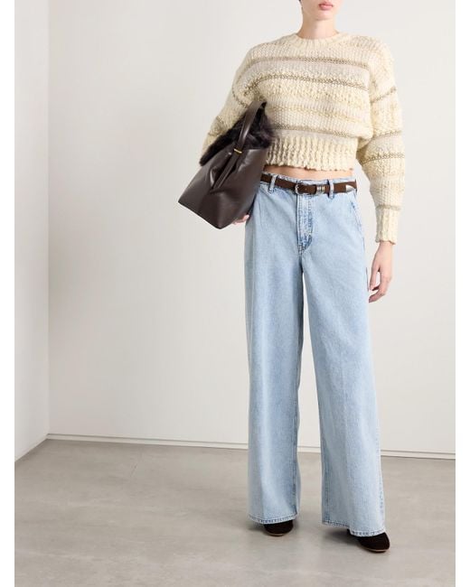FRAME Natural Cropped Metallic Striped Wool-Blend Sweater