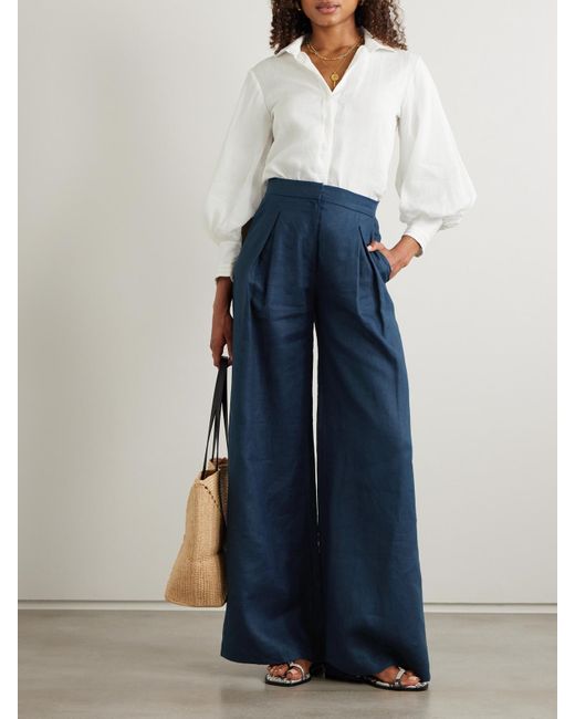 ANDRES OTALORA Blue Una Metafora Hose Mit Weitem Bein Aus Leinen Mit Falten