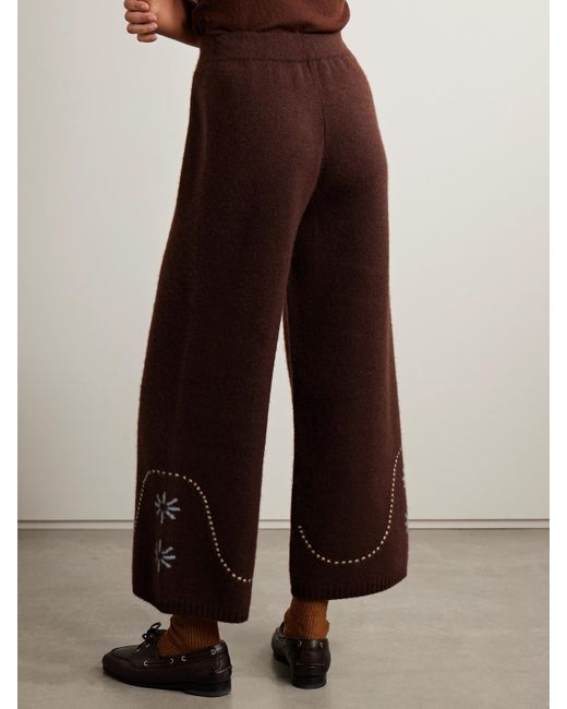 Calle Del Mar Brown Intarsia-Knit Cashmere Wide-Leg Pants