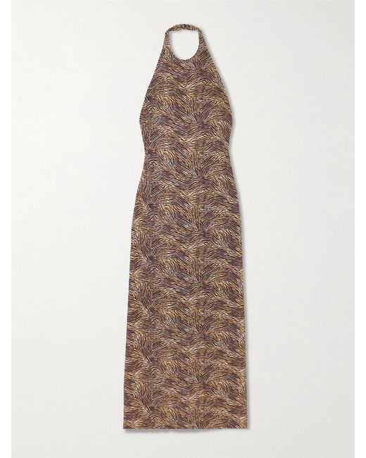 TOVE Natural Colette Zebra-Print Crepe Halterneck Midi Dress