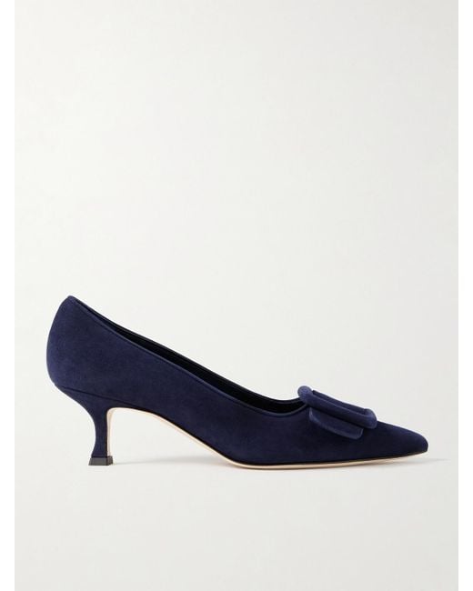 Manolo Blahnik Blue Maysale 50 Pumps Aus Veloursleder Mit Schnalle