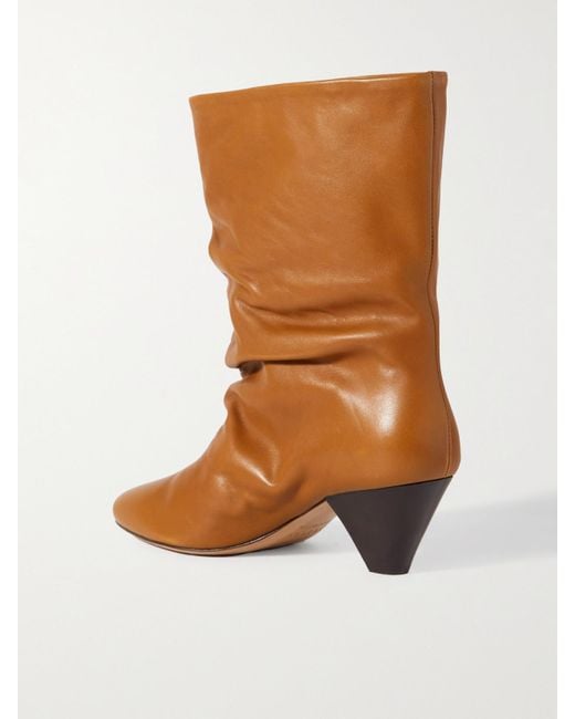 Isabel Marant Brown Reachi Gathered Leather Ankle Boots