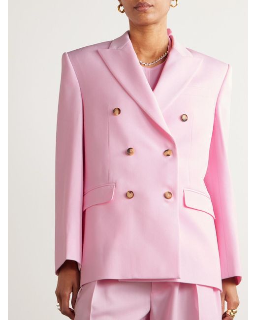 Wardrobe NYC Pink Oversized Double-Breasted Grain De Poudre Wool Blazer